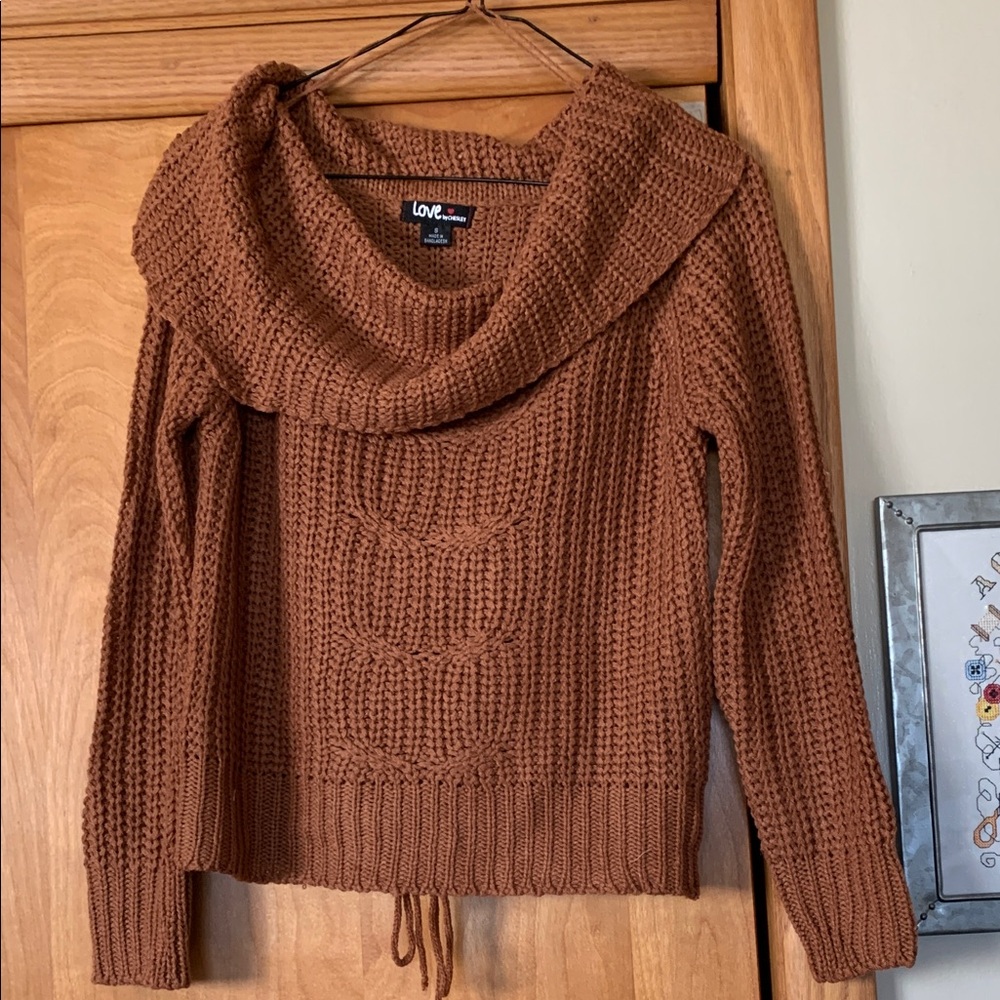 Love Women's Warm Brown Cowl Neck Sweater